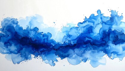 Abstract Blue Ink Flow Painting.