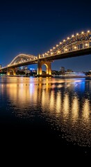 Obraz premium Sydney Harbour Bridge at night with captivating water reflections below