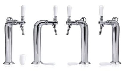 Four Chrome Beverage Dispensers for Commercial Use.