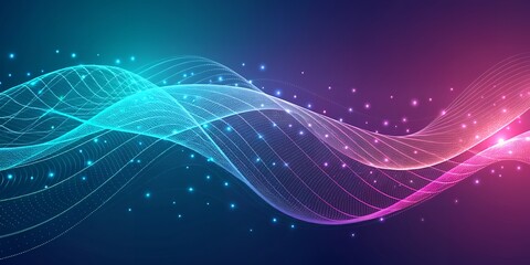 Fototapeta premium Abstract digital network wave with glowing particles and neon lights
