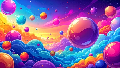 Colorful Bubble Cloudscape Dreamy Scene.