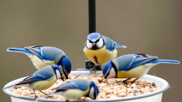 Blue Tits Feasting - A Birds Eye View of a Feeding Frenzy.