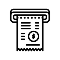 Black and White Outline Icon of a Receipt Dispenser with a Financial Transaction Slip Emerging Ready for Analysis or Record Keeping