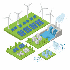 Isometric Detailed Green Energy Production Plant Concept Illustration Element