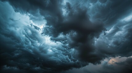 Obraz premium Dramatic dark storm clouds gathering, cinematic moody sky backdrop.