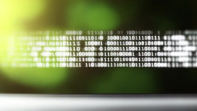 Binary Code Visualization: An abstract digital representation of binary code, showcasing the intricate structure of ones and zeros in a vibrant display of technological innovation.