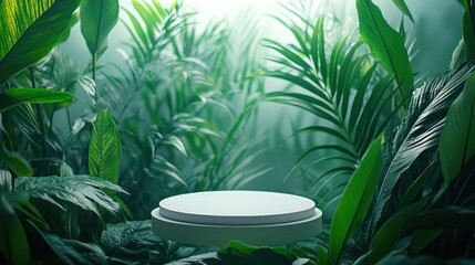 Tropical foliage backdrop, product display, jungle setting, mockup scene