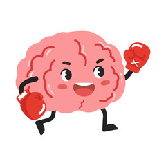 Cartoon Brain Character Wearing Boxing Gloves