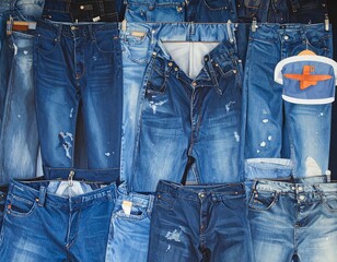 Variety of Denim Jeans Displayed.