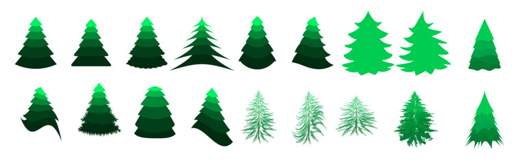 Vector set of Christmas trees. Colorful symbol. Christmas decorations and symbols. Isolated on white background.
