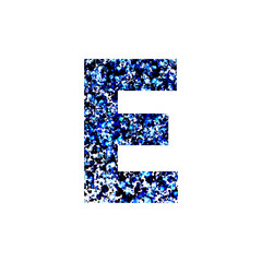 Textured Letter E with Blue and Black Dots