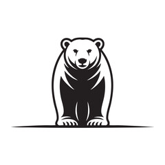 Powerful Front Facing Bear Vector Logo Mascot Black and White