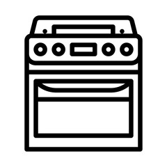 Black Outline Icon of a Kitchen Stove Oven With Four Burners And Control Panel On A Transparent Background