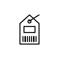 Black Outline of a Price Tag with Barcode and QR Code Window on White Transparent Background