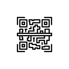 Black Outline QR Code Icon With Transparent Background Simple Flat Design Isolated Square Data Matrix Symbol
