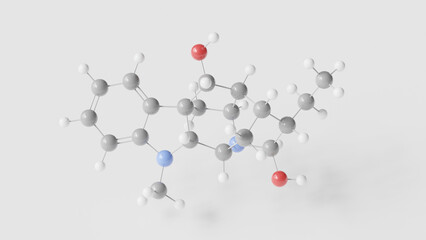 ajmaline molecule 3d, molecular structure, ball and stick model, structural chemical formula class 1a antiarrhythmic