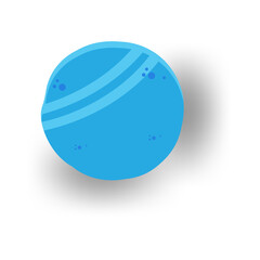 Blue Planet With Light Rings And Spots Floating In Space With A Subtle Shadow On White Background Minimalist Graphic Design