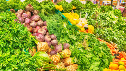 Fresh fruit and vegetable varieties offered for sale in the grocery section