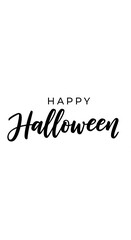 Black cursive text "Happy Halloween" on white background, simple design ideal for greeting cards, posters, or social media Halloween celebration