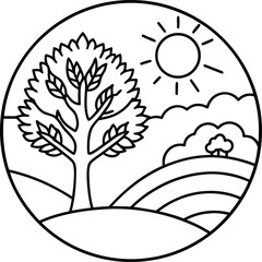 nature tree and sun wellness outline.