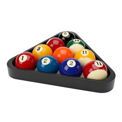 Naklejka premium 3d icon of billiard balls arranged in a triangle rack isolated on transparent background