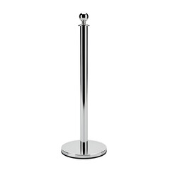 3d icon of polished chrome stanchion with round base isolated on transparent background