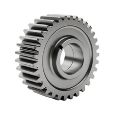 3d icon of a single metal gear with teeth, isolated on transparent background, representing mechanical engineering and industry