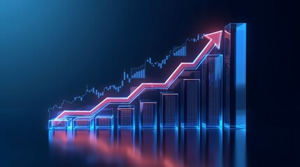 Future Financial Growth Chart - A glowing blue and red chart showing increasing profits and success, representing business analytics, data visualization, and the digital economy.