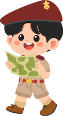 Cartoon Boy Scout Holding a Map Illustration cartoon