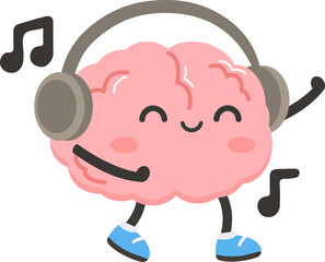 Cartoon Brain Listening to Music happy