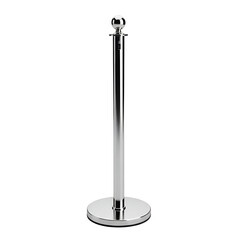 3d icon of a single silver stanchion with a round top and weighted base isolated on transparent background