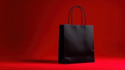 black gift bag on red background