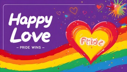 LOVE WINS - Colorful Celebration of Joy, Unity, and Acceptance for All purple background,