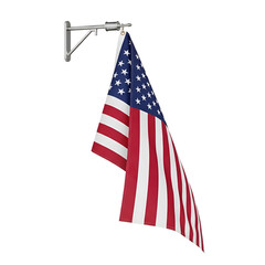 3d icon of american flag mounted on a bracket, isolated on transparent background
