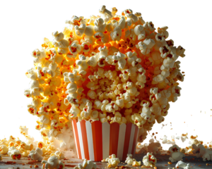 Photorealistic, hyper detailed, a funny and strange spiral tornado made of popcorn  