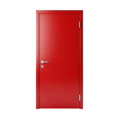 3d icon of a closed red metal door with a silver handle and hinges isolated on a transparent background