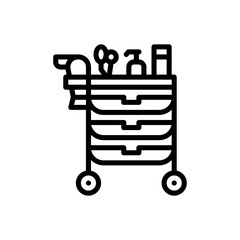 Cleaning Cart With Supplies And Towel Isometric Line Art Illustration