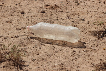 A plastic bottle lying on the ground, Plastic pollution, Plastic environmental impact