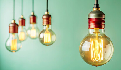 Glowing light bulb hanging concept of innovation and creativity 