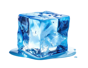 A vibrant blue ice cube