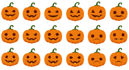 Fototapeta premium Cute Halloween Pumpkins with Funny Faces Vector Illustration