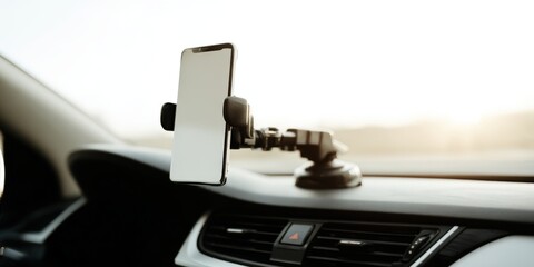 Smartphone displaying blank screen in car holder