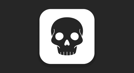 Fototapeta premium A simple black human skull icon on a white rounded square. This minimalist vector graphic represents danger, poison, and death, ideal for a warning sign or app button