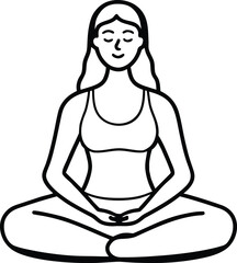 yoga woman meditating outline vector on transparent.