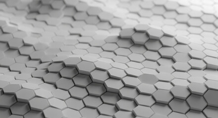 Abstract image of light gray hexagonal pattern, creating a three-dimensional wave effect, showcasing modern design and technological advancement