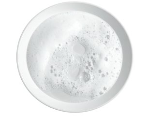 White bowl filled with sudsy, foamy water