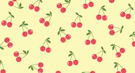 A sweet and cute yellow background with repeating cherry patterns.
