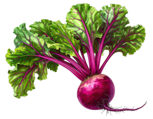 Vibrant illustration of a beetroot with leaves