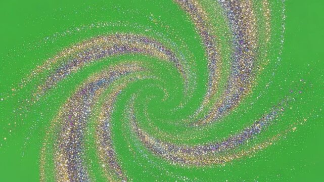 Twirling Nebula in Emerald: A vibrant spiral of glittering particles dances against an emerald backdrop, conjuring images of a distant nebula in a cosmic swirl of color and light.