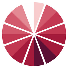 Circular color palette displaying a gradient of red tones from light pink to deep maroon
